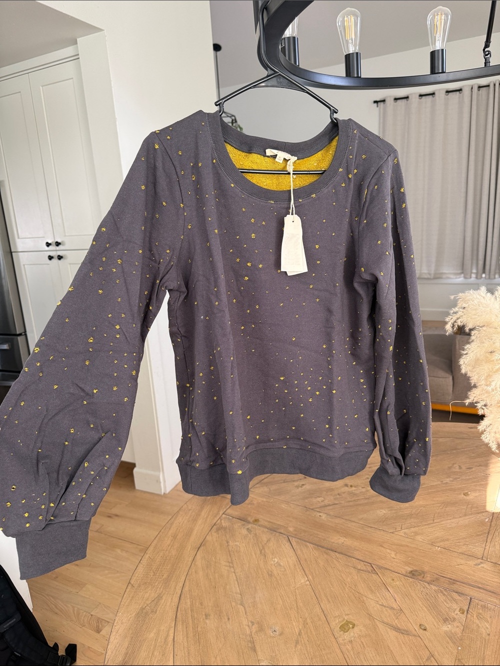 Mystree Black Crewneck Sweater with Gold Speckle Accents